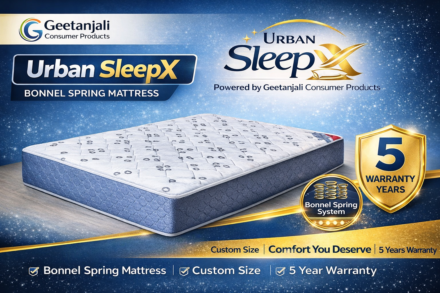 Urban SleepX Bonnel Spring Mattress  Durable Spring Support | Custom Size Available | Superior Comfort | 5 Years Warranty Powered by Geetanjali Consumer Products
